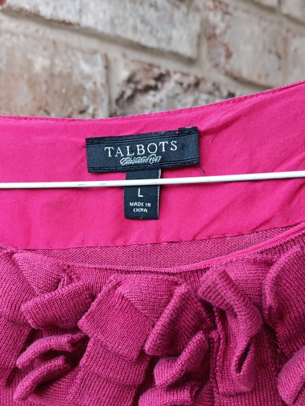 Talbots Deep Raspberry Ruffle-Neck Long Sleeve Tee - Picture 2 of 6